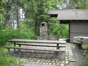 Cabin at Camp Long Showing Picnic Table